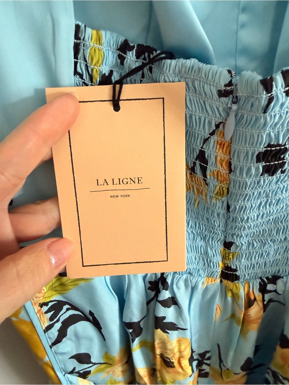 La Ligne Silk Sky Blue Floral Dress with Yellow Accents Size M - Picture 4 of 8